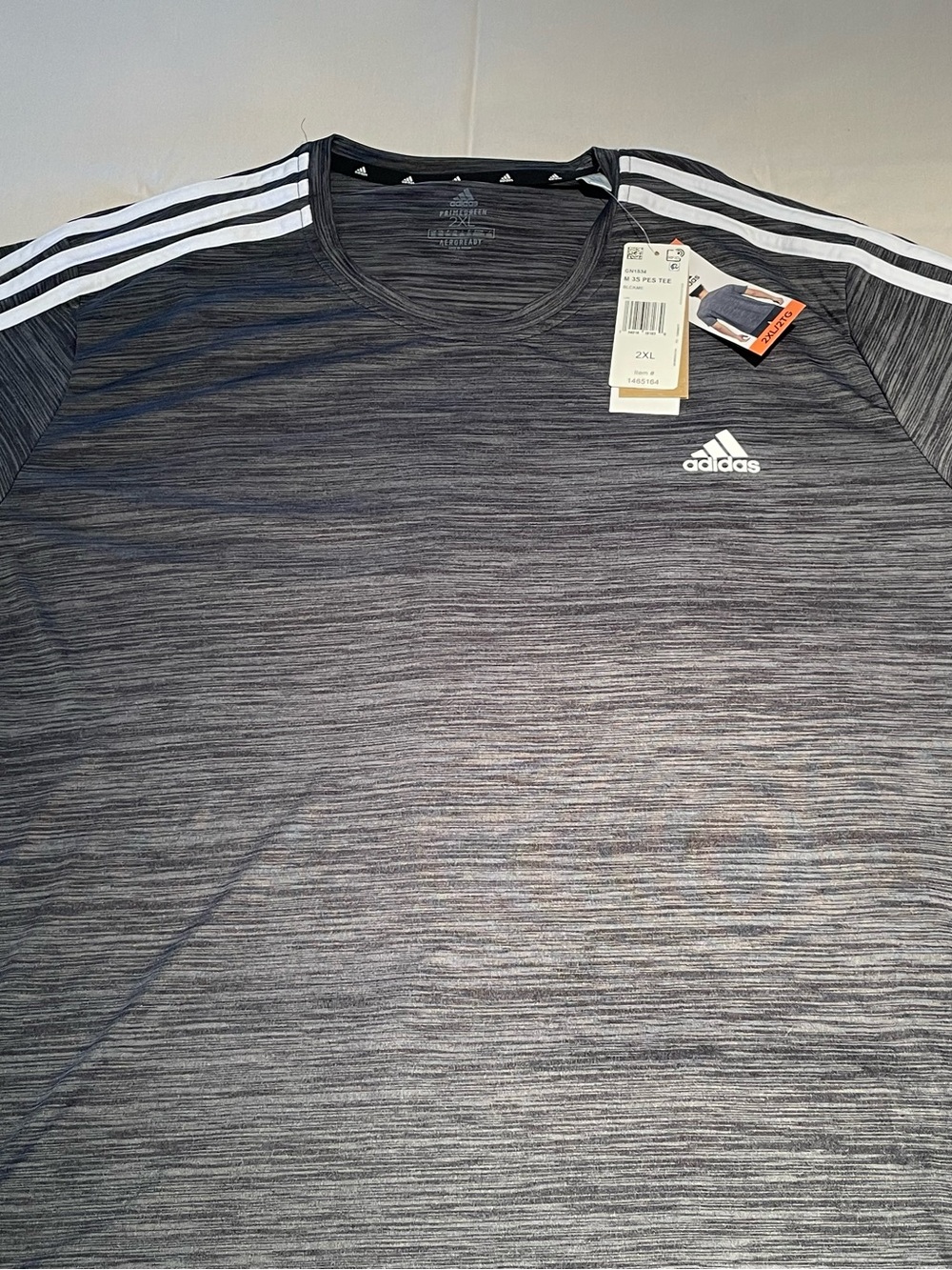 Adidas Aeroready 3-Stripes Tee Men’s 2XL Gray Black Heather Athletic Shirt NWT
